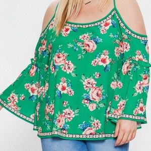 Plus Size Cold Shoulder Floral Top